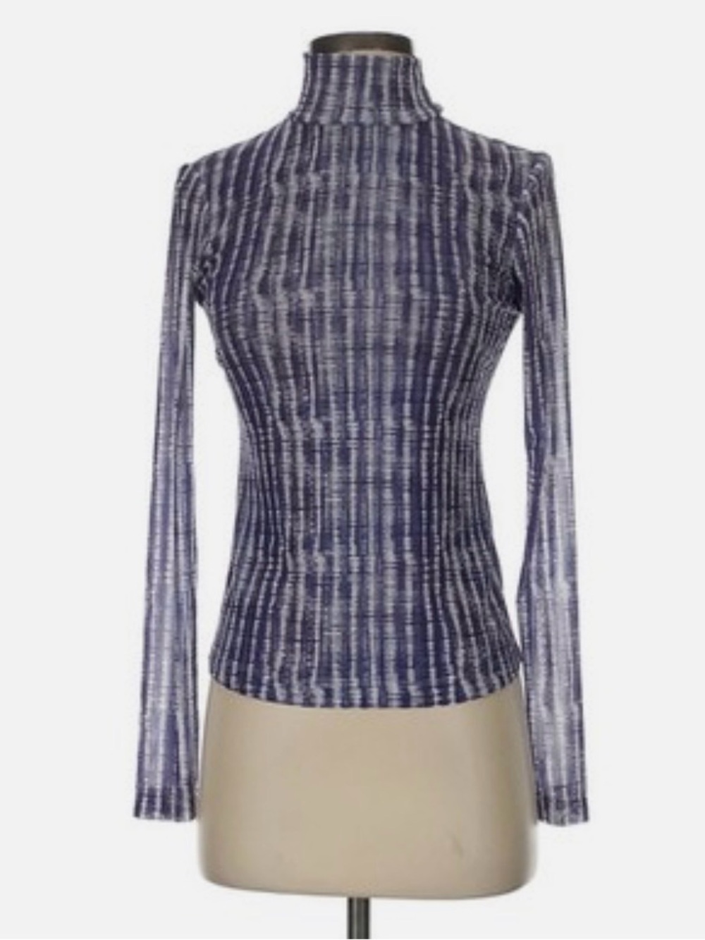INTERMIX Navy & White Sheer Turtleneck Top